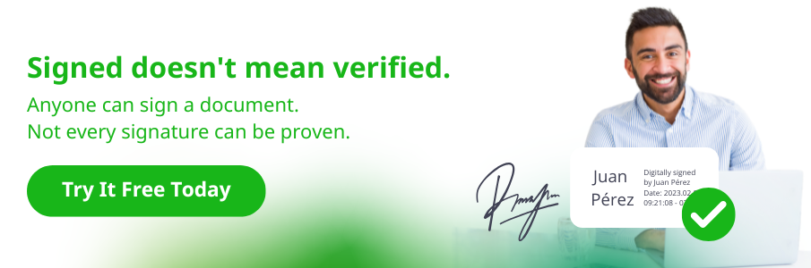 Signed PDF document with digital signature and verification checkmark, illustrating how an esignature validator confirms whether an electronically signed document would hold up in court