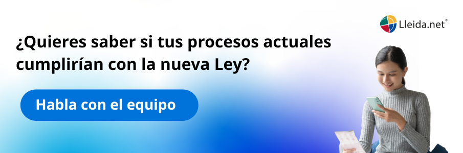 Banner de Lleida.net con el texto "¿Quieres saber si tus procesos actuales cumplirían con la nueva ley de contratos de crédito al consumo?" y botón para hablar con el equipo